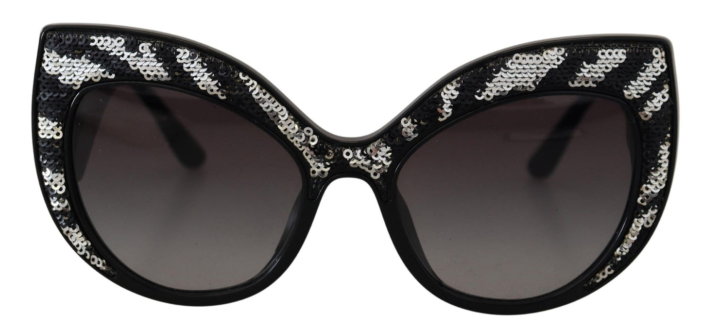 Dolce & Gabbana Elegant Black and Silver Sequined Butterfly Sunglasses