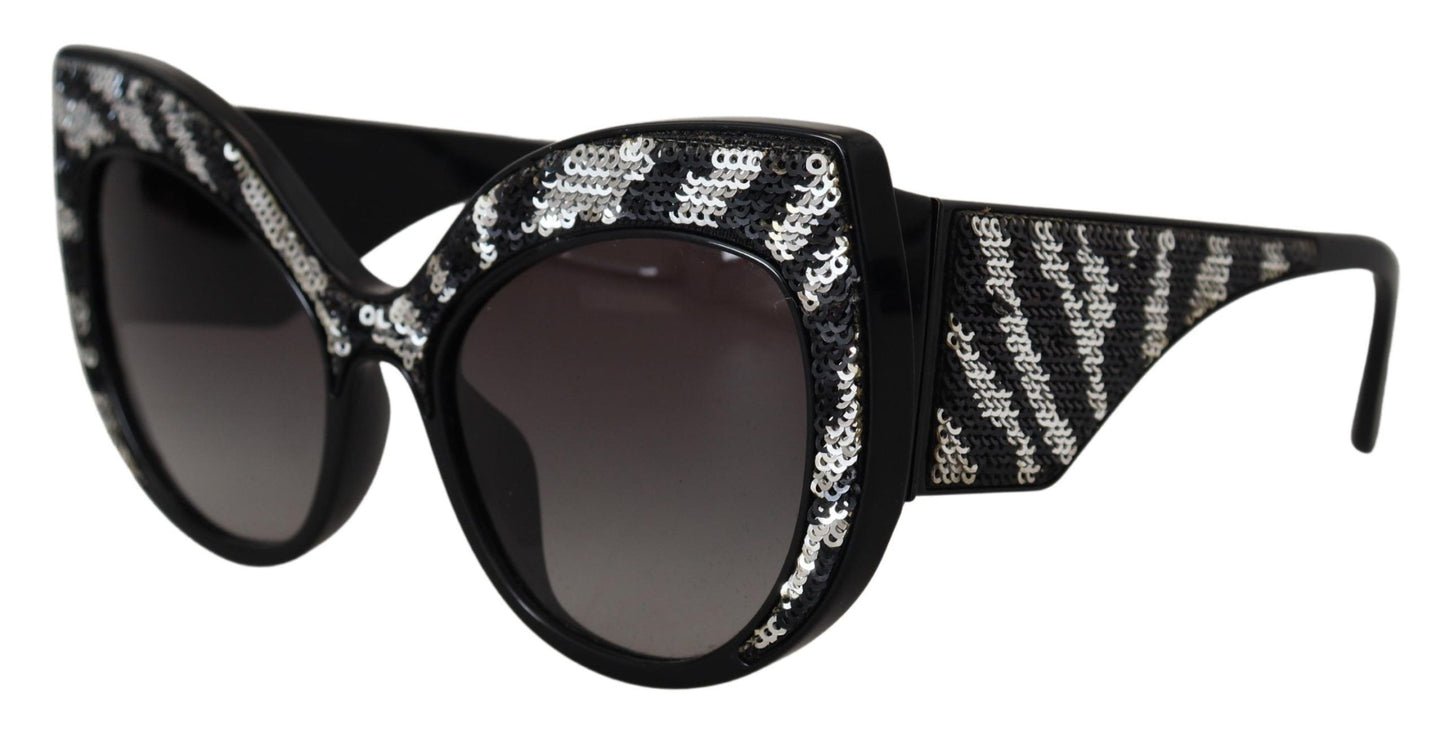 Dolce & Gabbana Elegant Black and Silver Sequined Butterfly Sunglasses