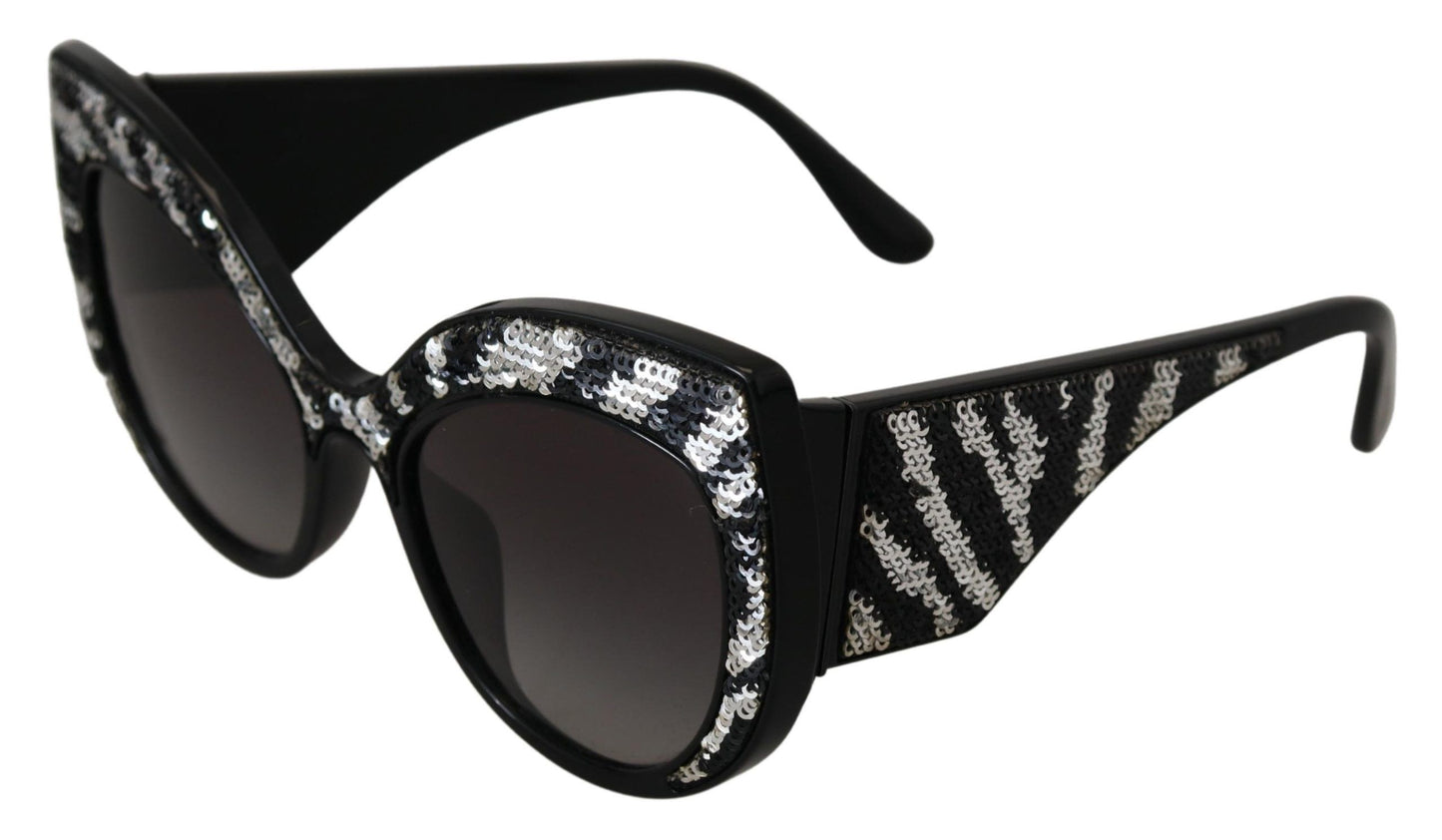 Dolce & Gabbana Elegant Black and Silver Sequined Butterfly Sunglasses