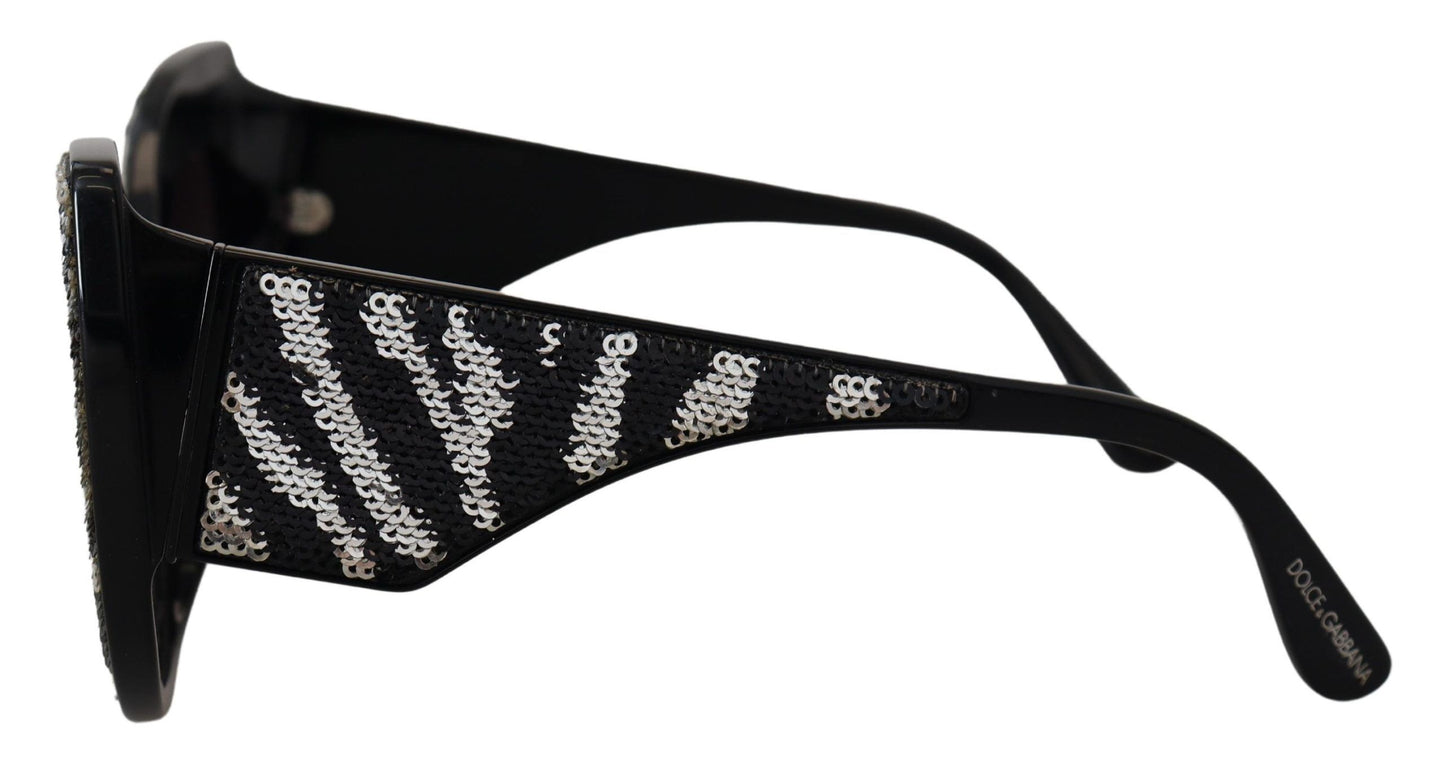 Dolce & Gabbana Elegant Black and Silver Sequined Butterfly Sunglasses