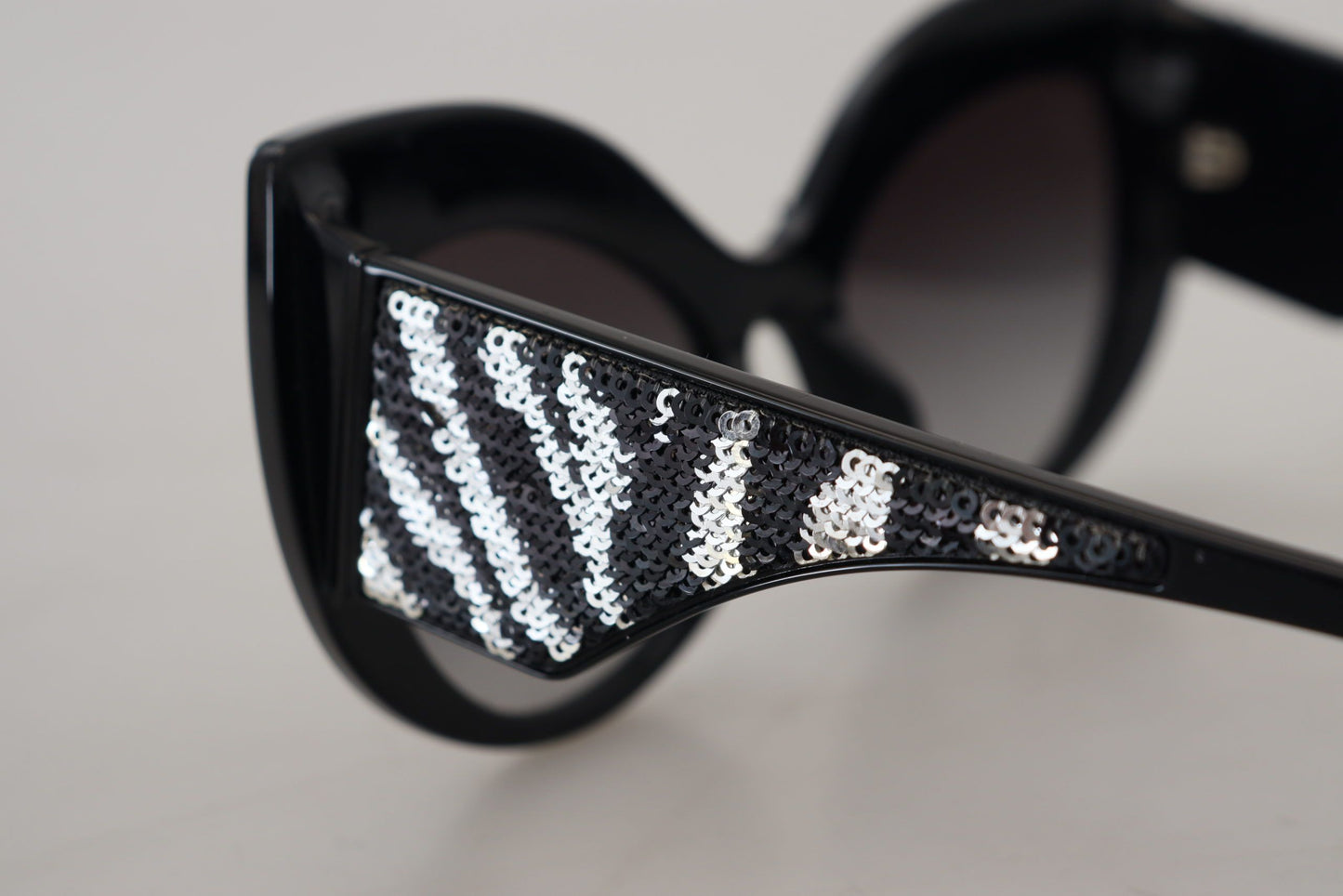 Dolce & Gabbana Elegant Black and Silver Sequined Butterfly Sunglasses