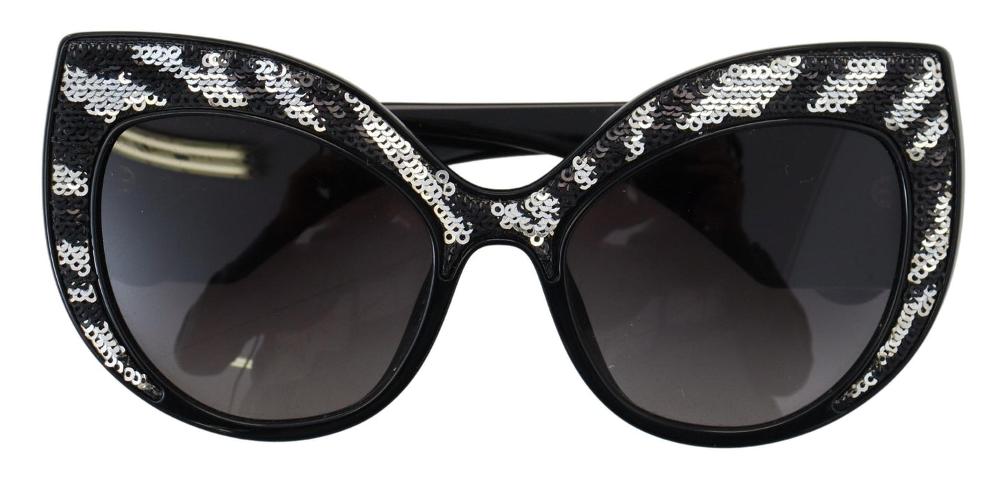 Dolce & Gabbana Elegant Black and Silver Sequined Butterfly Sunglasses