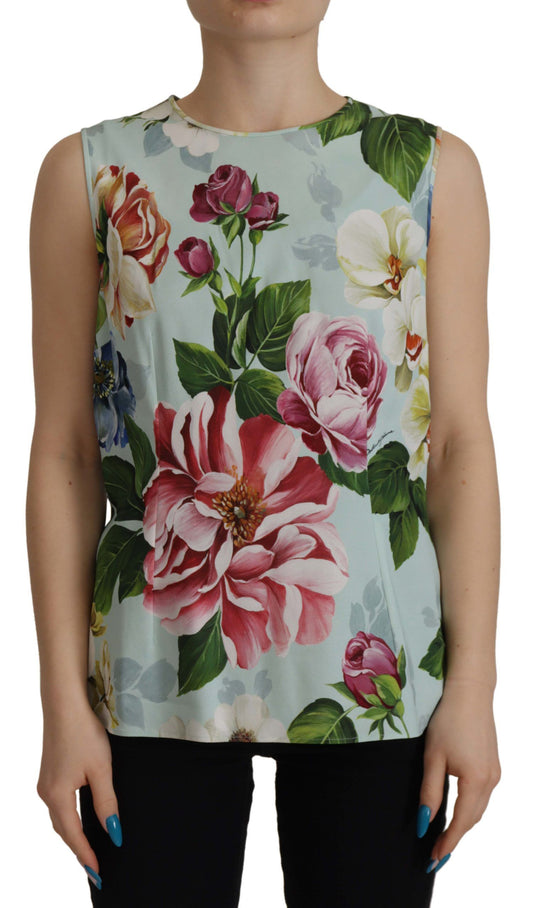 Dolce & Gabbana Chic Round Neck Sleeveless Tank with Tropical Rose Print