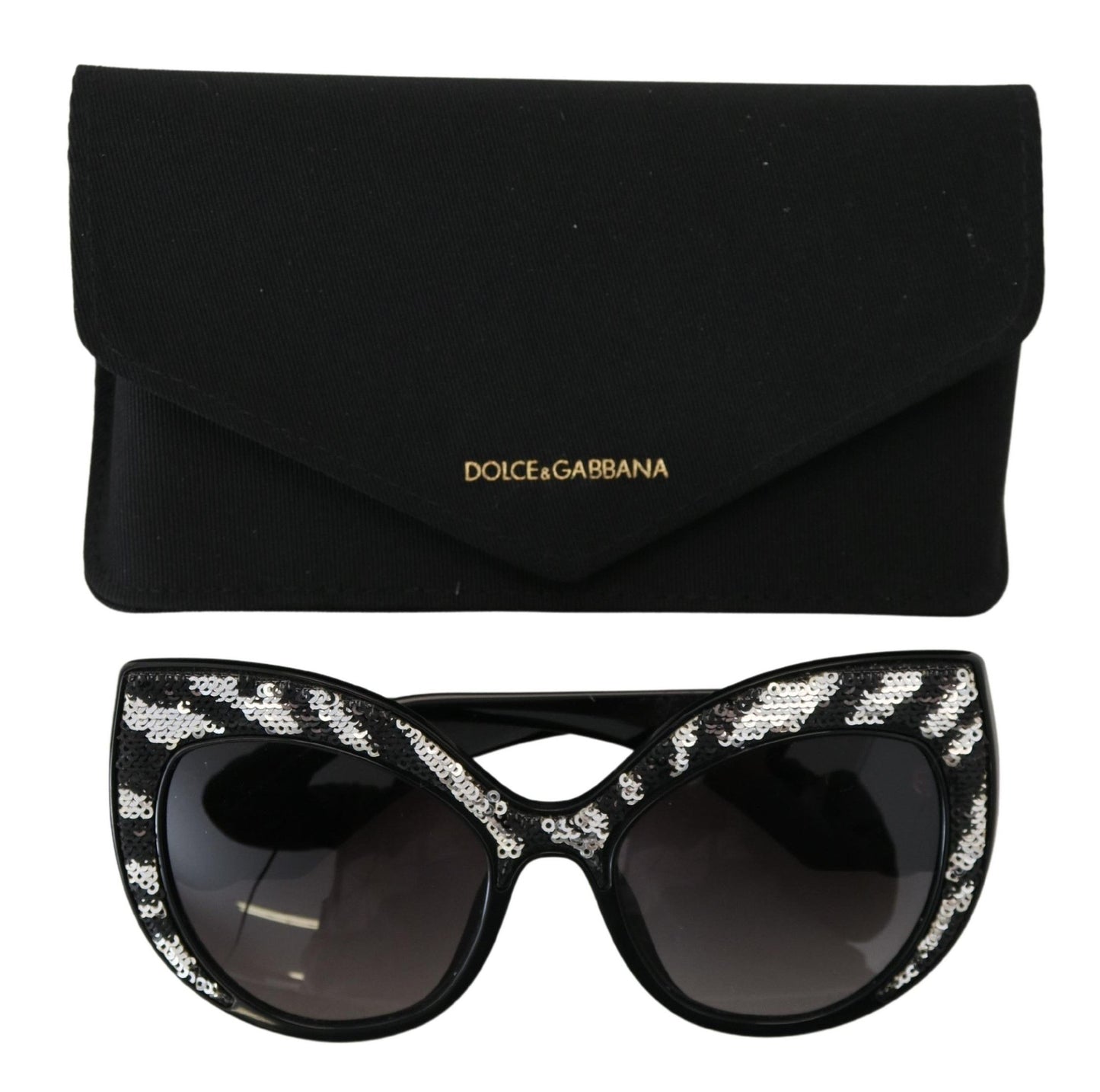 Dolce & Gabbana Elegant Black and Silver Sequined Butterfly Sunglasses