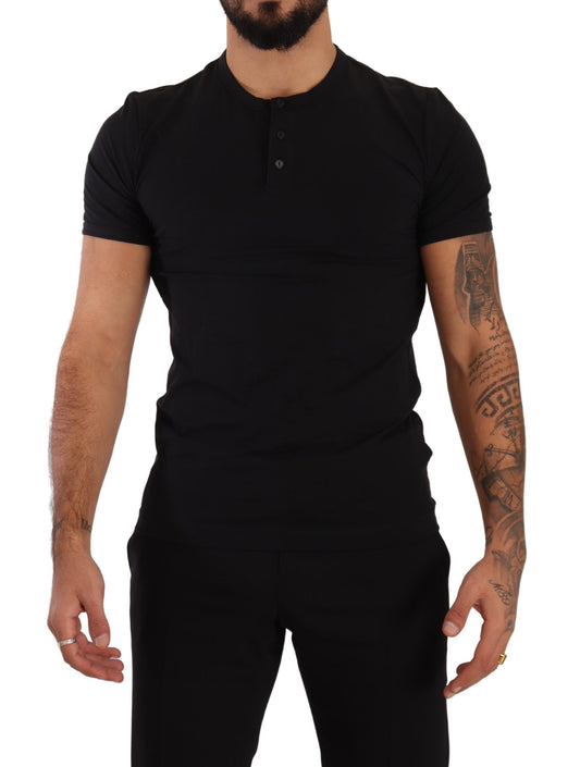 Dolce & Gabbana Elegant Black Cotton Henley T-Shirt