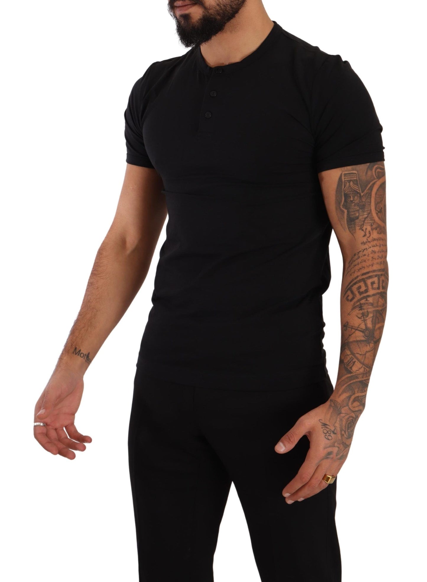 Dolce & Gabbana Elegant Black Cotton Henley T-Shirt