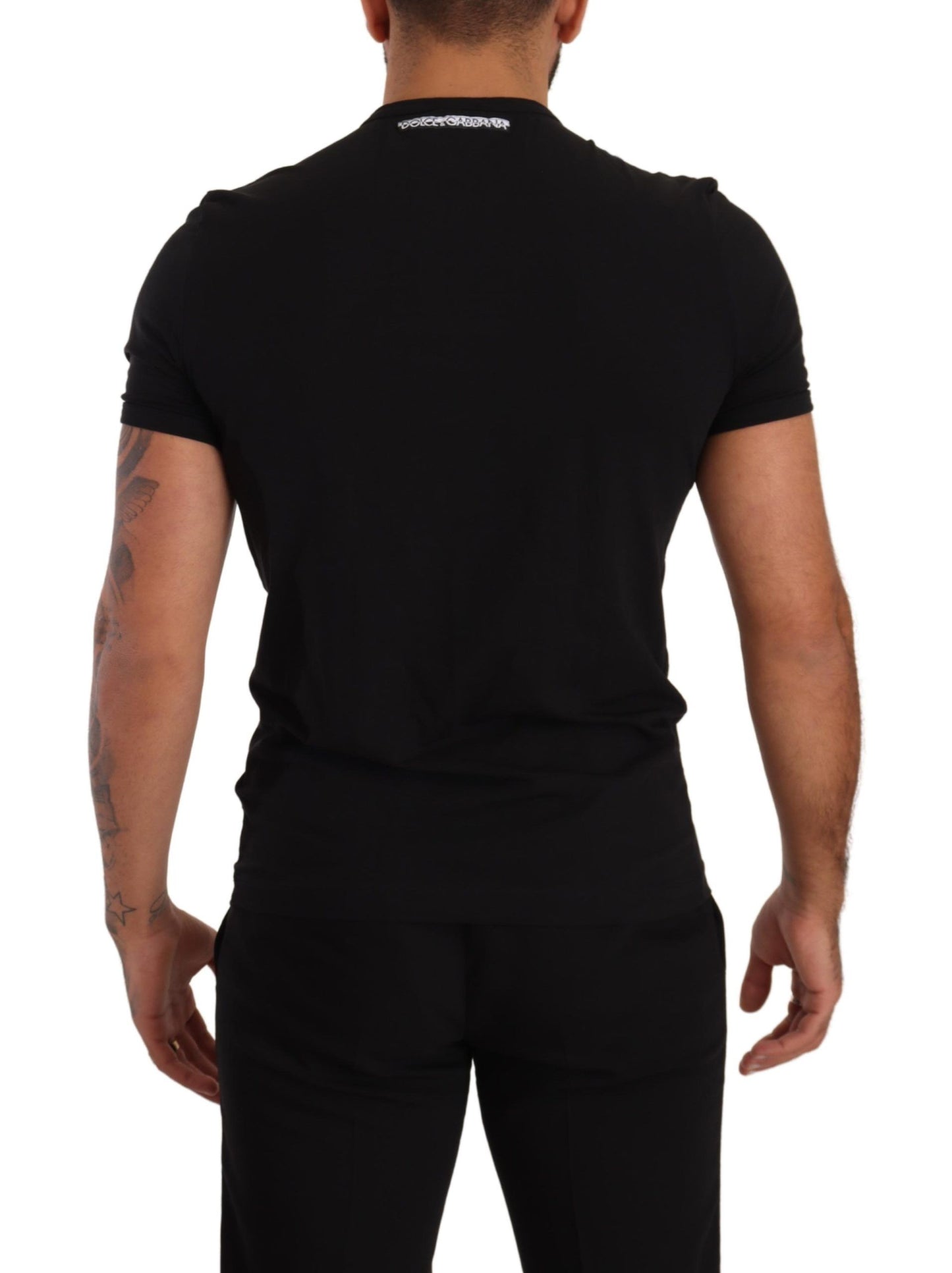 Dolce & Gabbana Elegant Black Cotton Henley T-Shirt