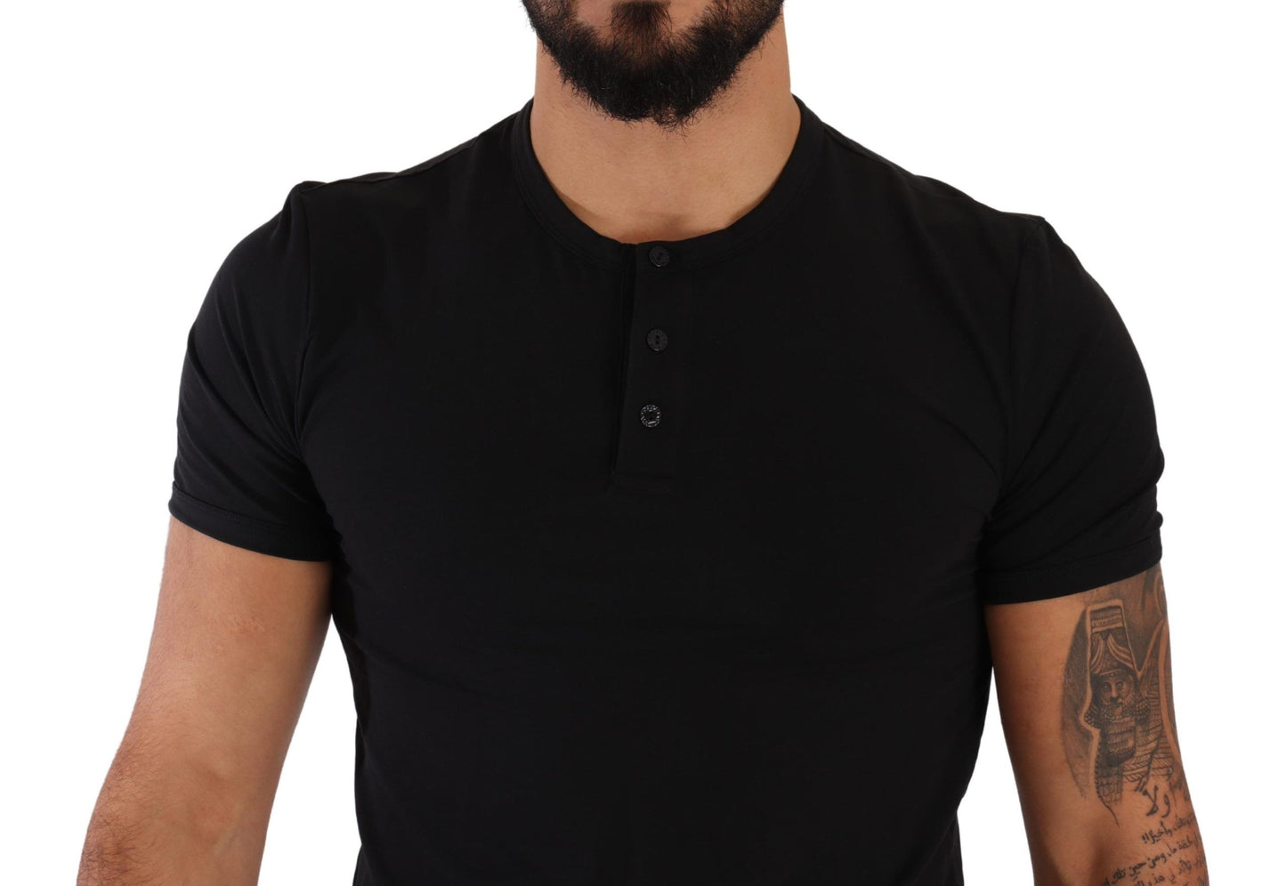 Dolce & Gabbana Elegant Black Cotton Henley T-Shirt