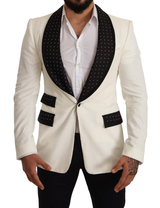 Dolce & Gabbana Elegant White Dot Pattern Slim Fit Blazer