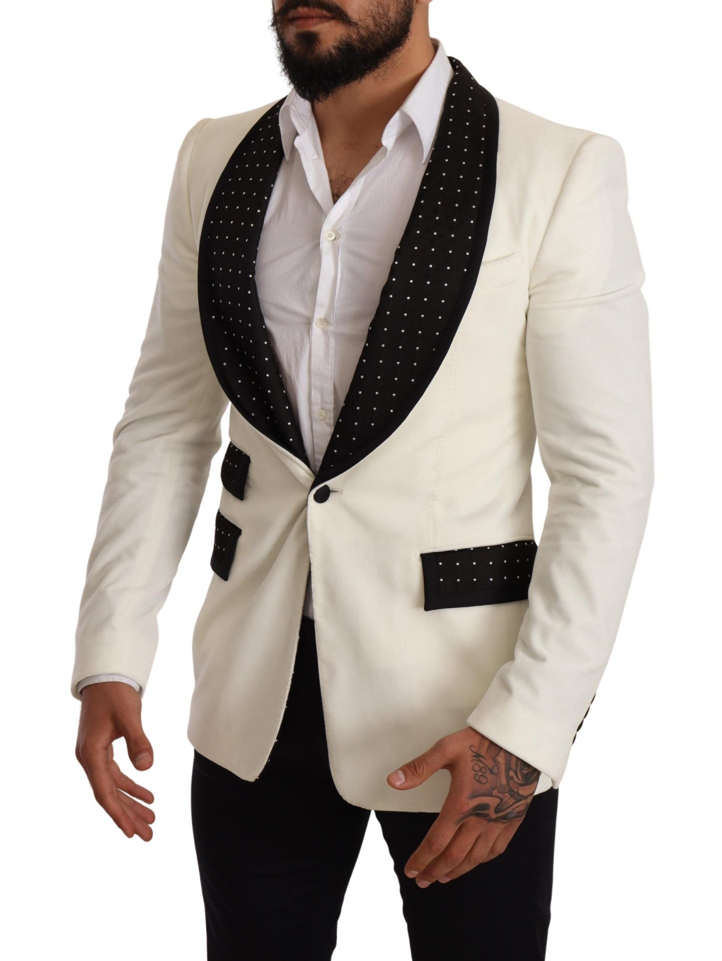 Dolce & Gabbana Elegant White Dot Pattern Slim Fit Blazer