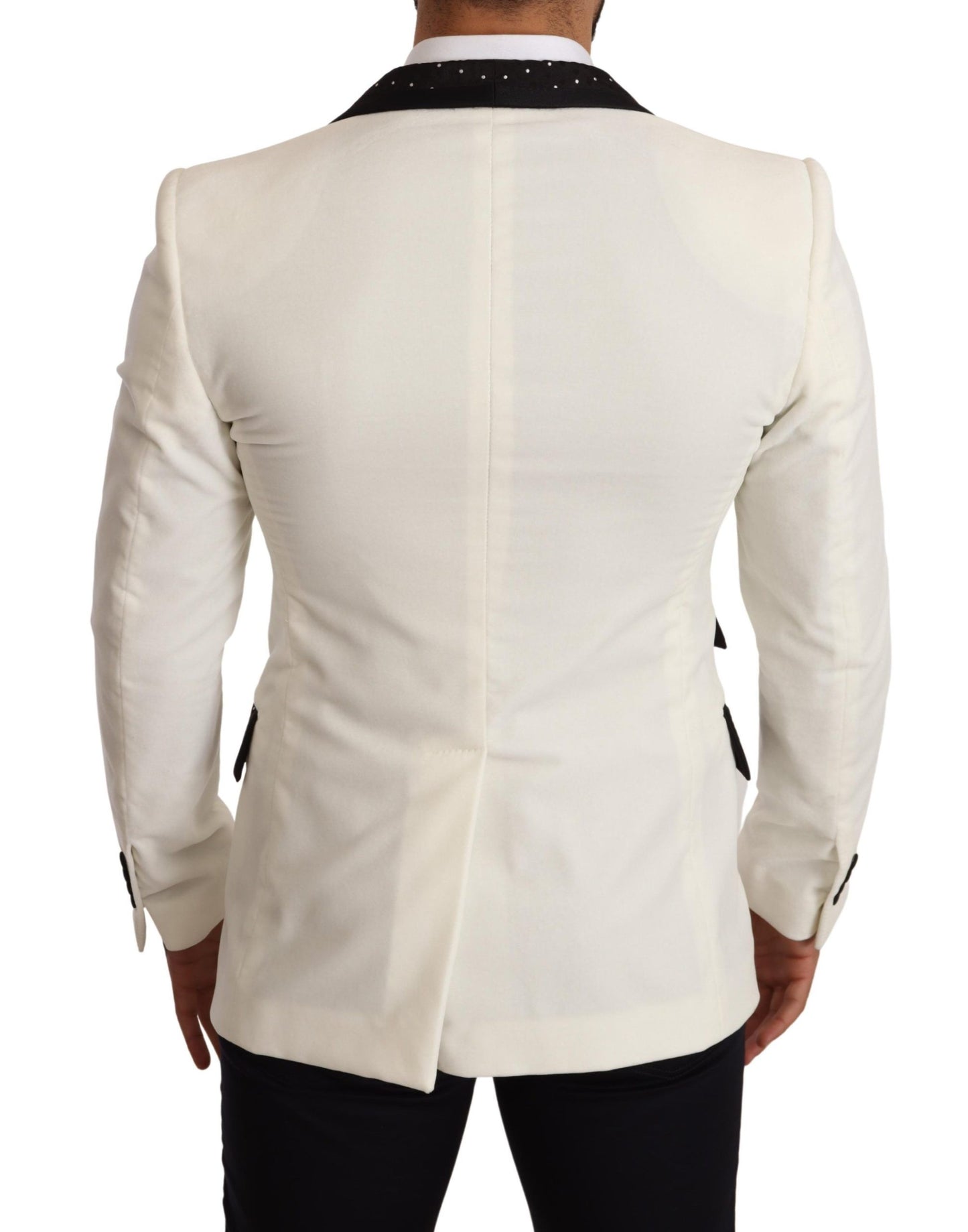 Dolce & Gabbana Elegant White Dot Pattern Slim Fit Blazer