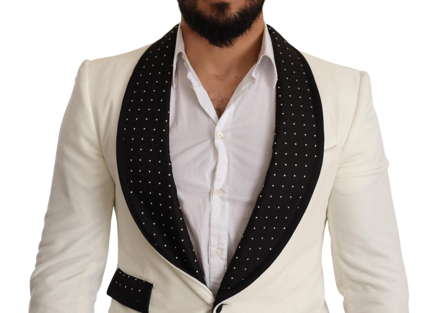 Dolce & Gabbana Elegant White Dot Pattern Slim Fit Blazer