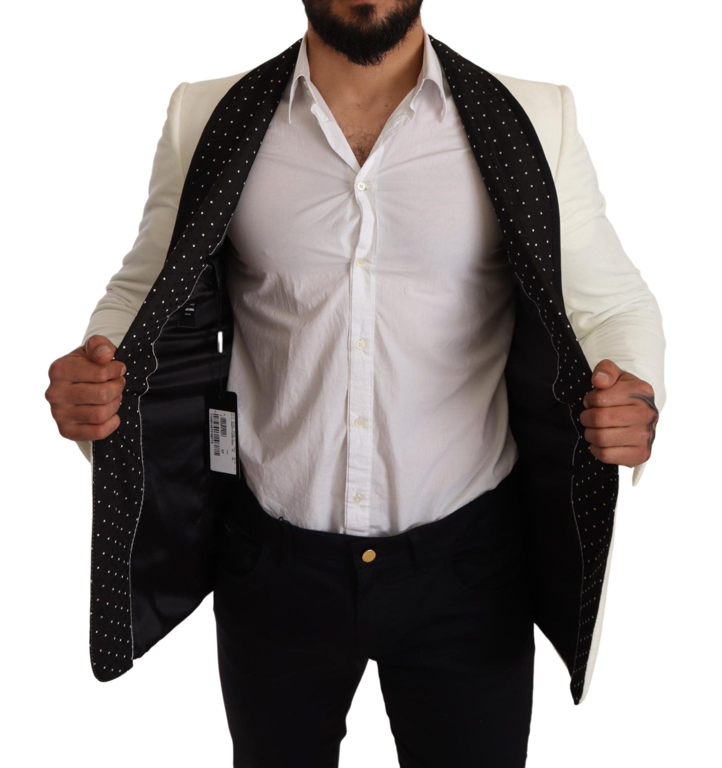 Dolce & Gabbana Elegant White Dot Pattern Slim Fit Blazer