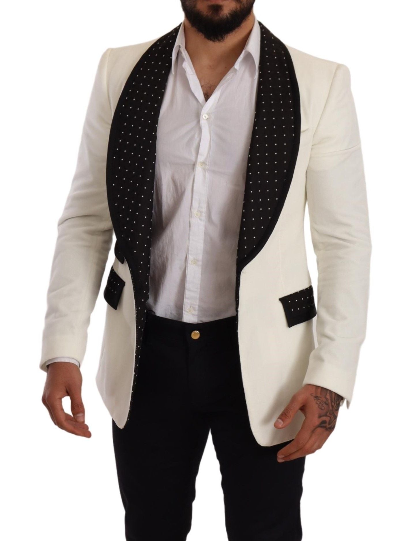 Dolce & Gabbana Elegant White Dot Pattern Slim Fit Blazer