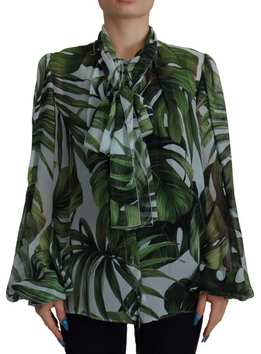 Dolce & Gabbana Elegant Silk Leaf Print Ascot Blouse