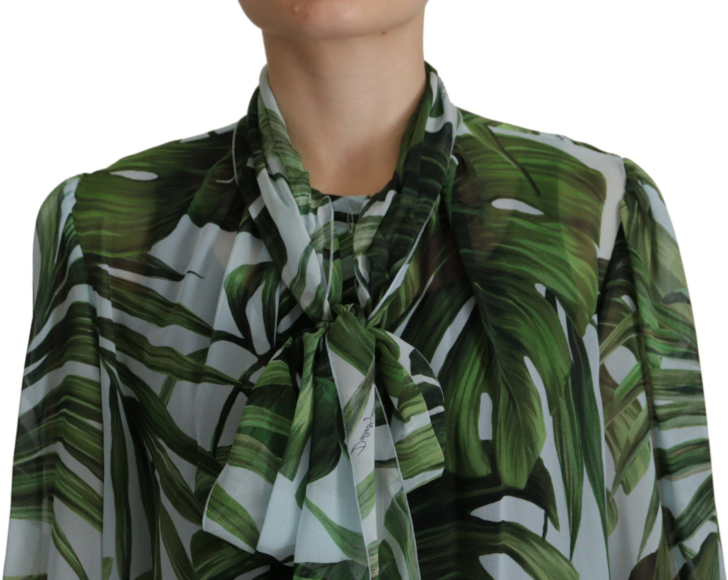 Dolce & Gabbana Elegant Silk Leaf Print Ascot Blouse