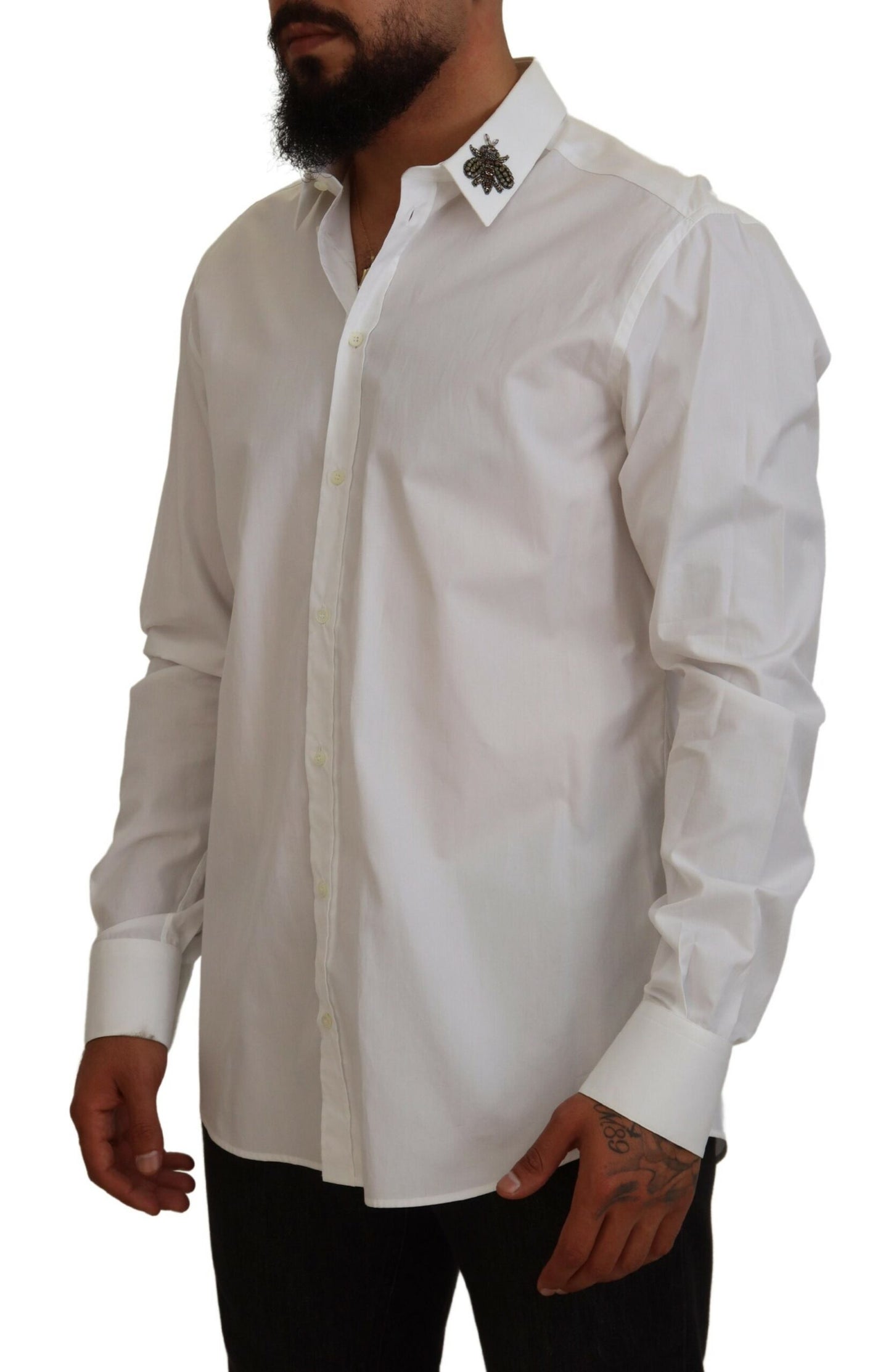 Dolce & Gabbana Elegant Embellished White Cotton Shirt