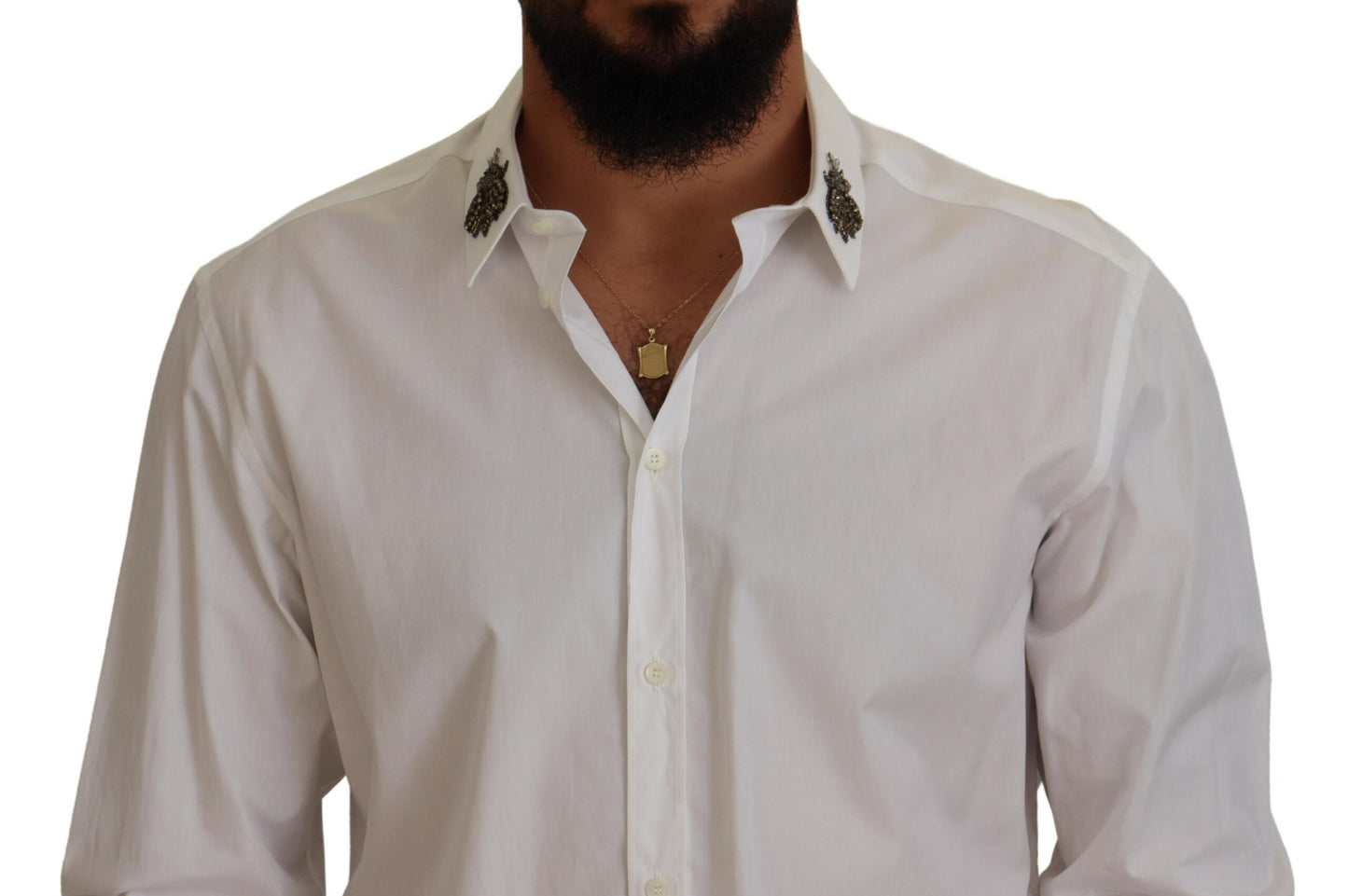 Dolce & Gabbana Elegant Embellished White Cotton Shirt