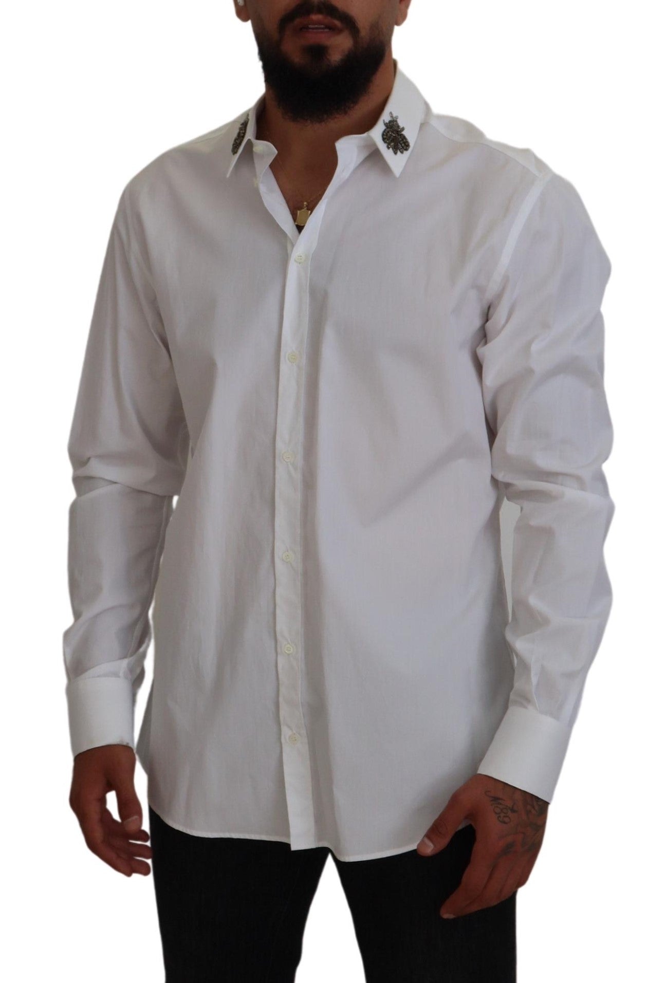 Dolce & Gabbana Elegant Embellished White Cotton Shirt