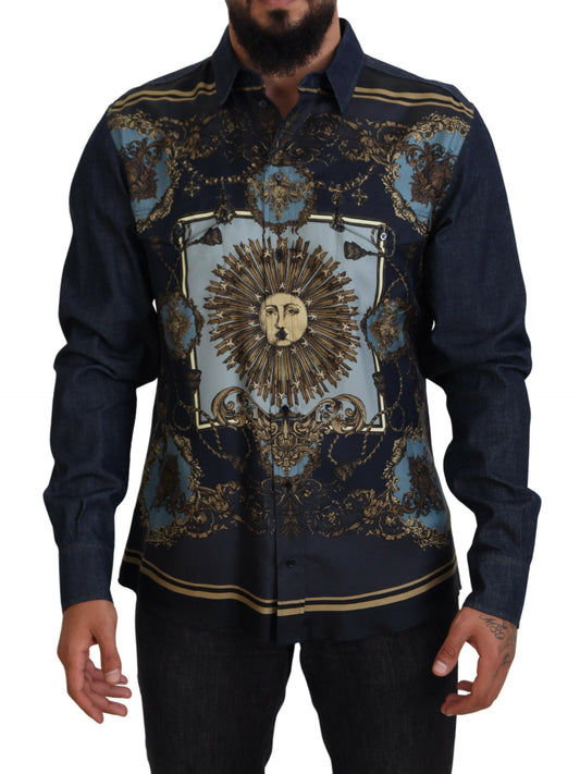 Dolce & Gabbana Elegant Blue Printed Silk Cotton Shirt