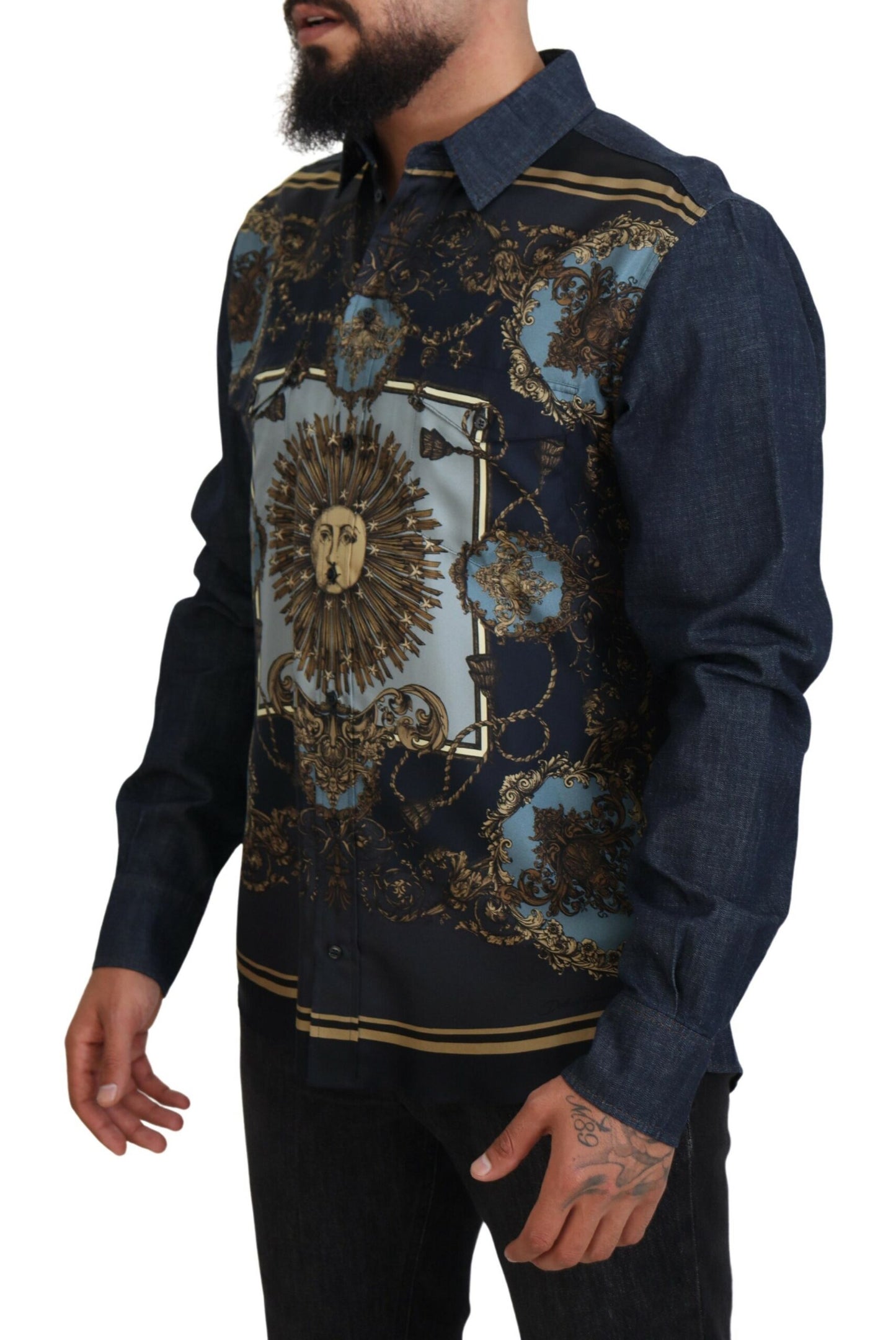 Dolce & Gabbana Elegant Blue Printed Silk Cotton Shirt