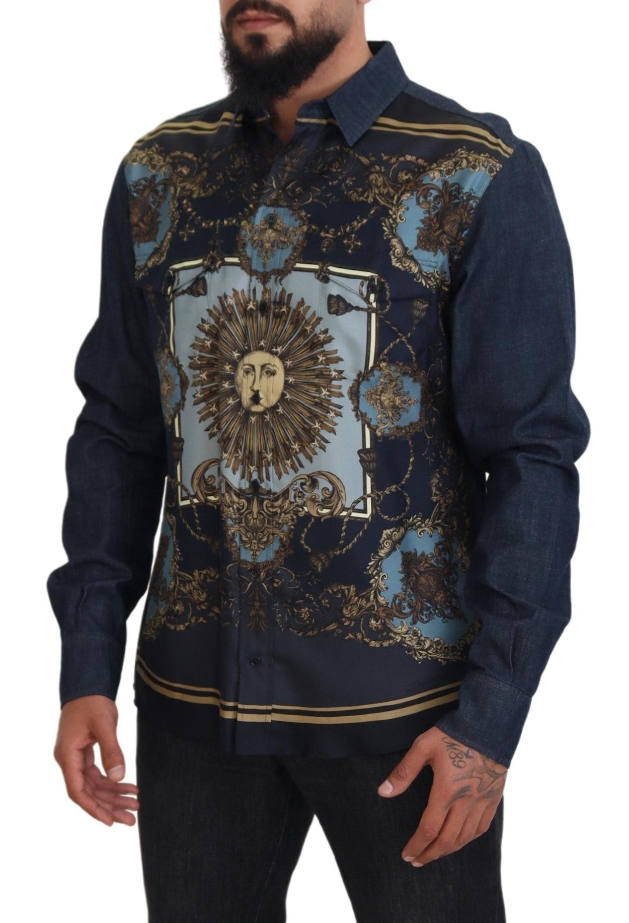 Dolce & Gabbana Elegant Blue Printed Silk Cotton Shirt