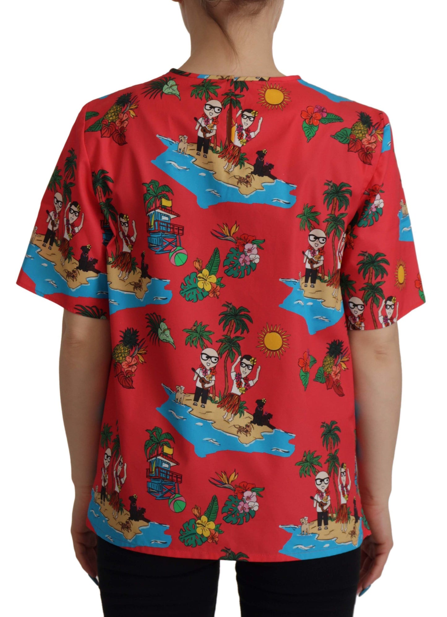 Dolce & Gabbana Red Multicolor Beach Motif Cotton T-Shirt