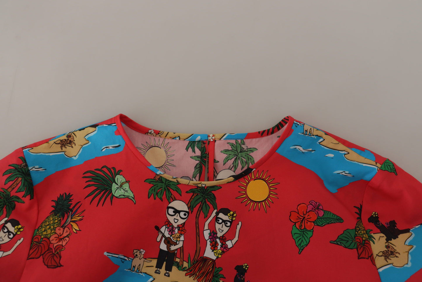 Dolce & Gabbana Red Multicolor Beach Motif Cotton T-Shirt