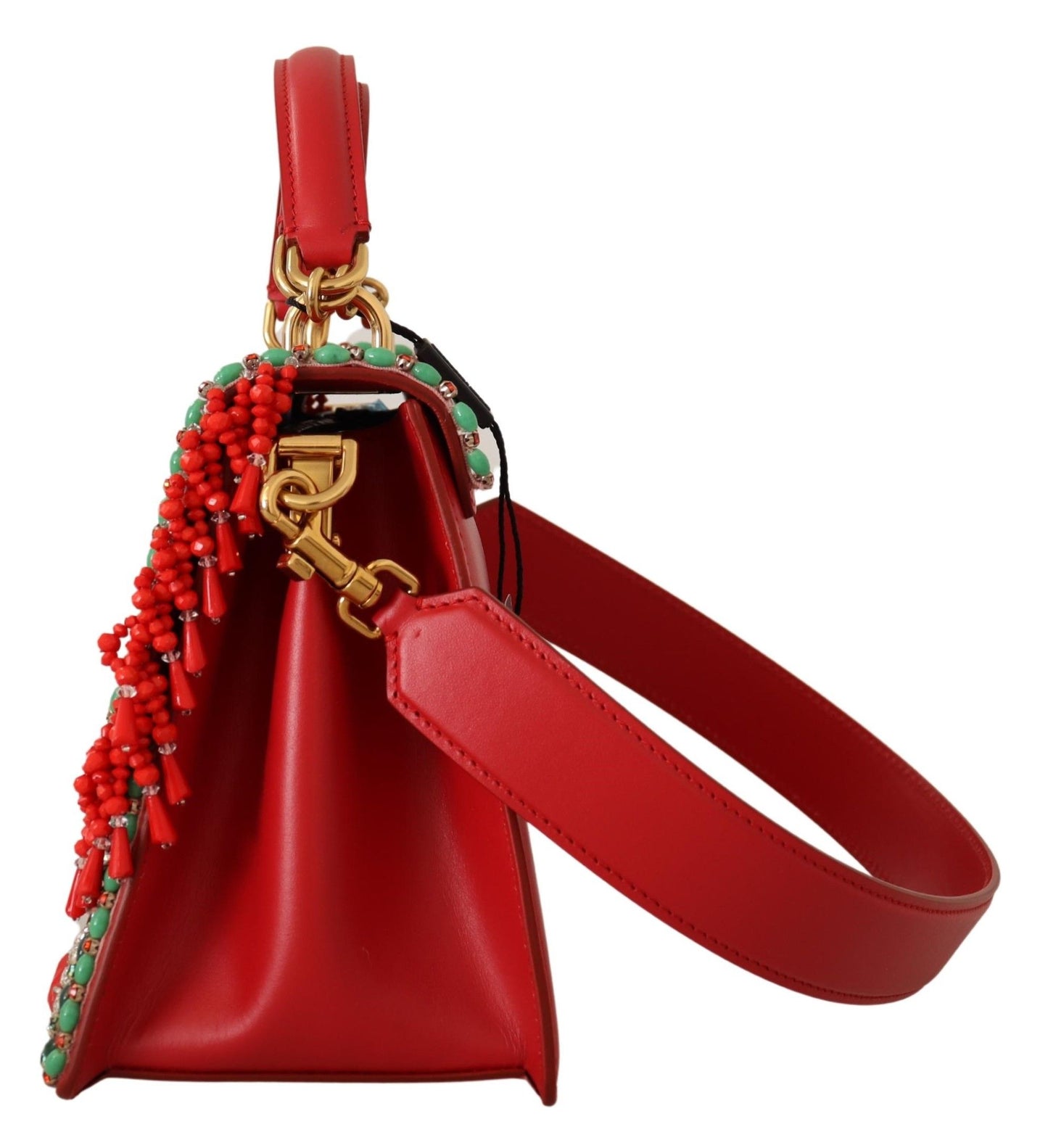 Dolce & Gabbana Elegant Red Crystal-Studded Tote Shoulder Bag