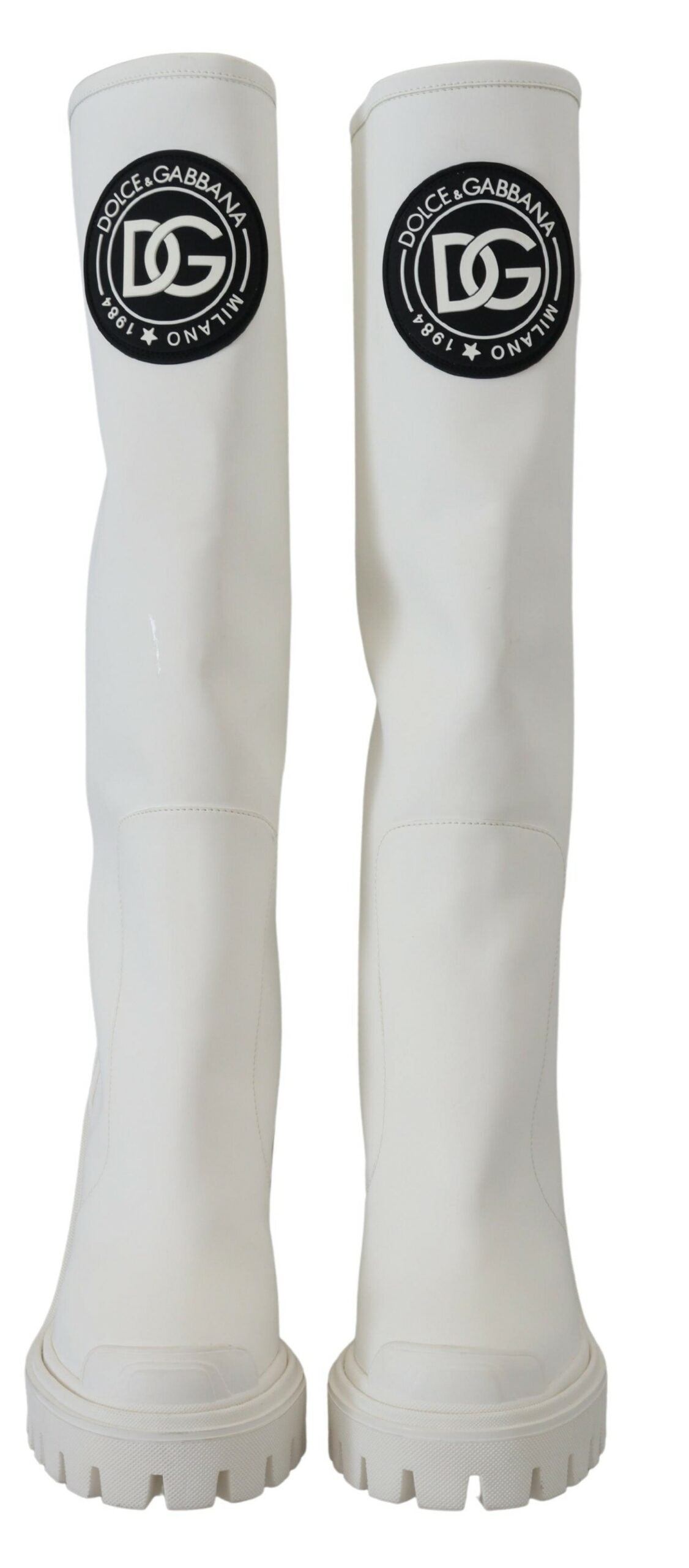 Dolce & Gabbana Elegant White Leather Knee Boots