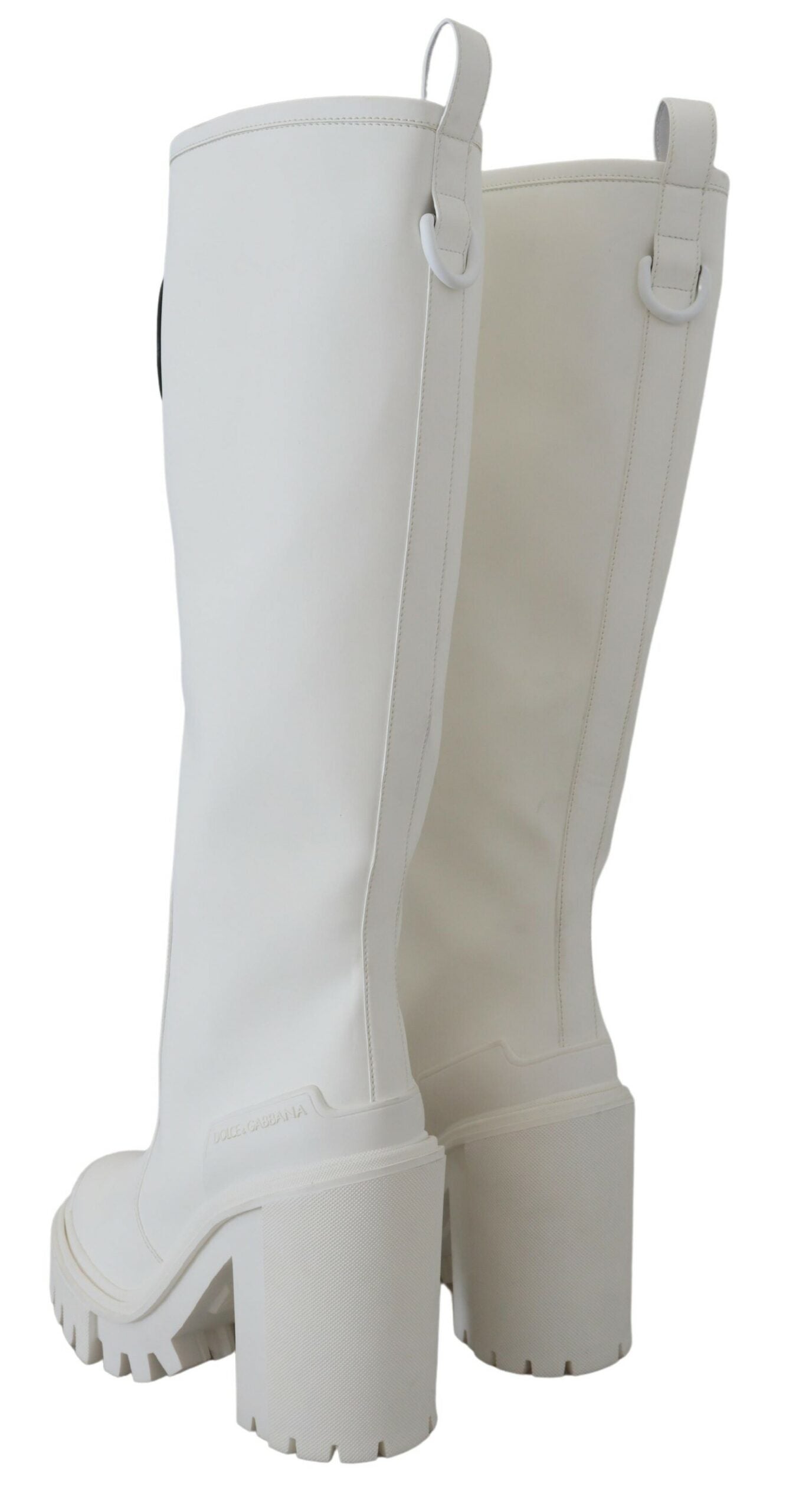 Dolce & Gabbana Elegant White Leather Knee Boots