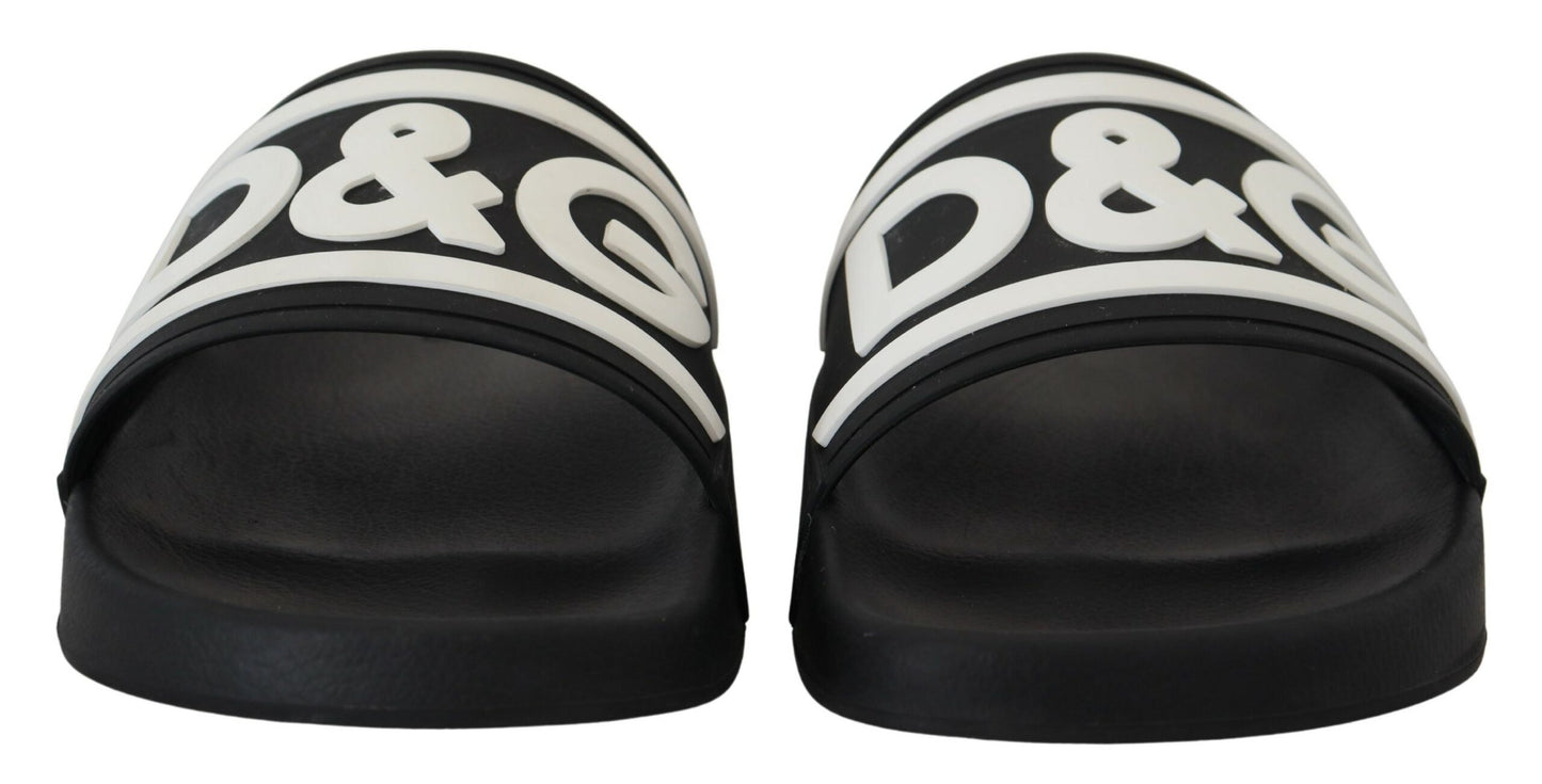 Dolce & Gabbana Black Rubber D&G Logo Shoes Slides Sandals