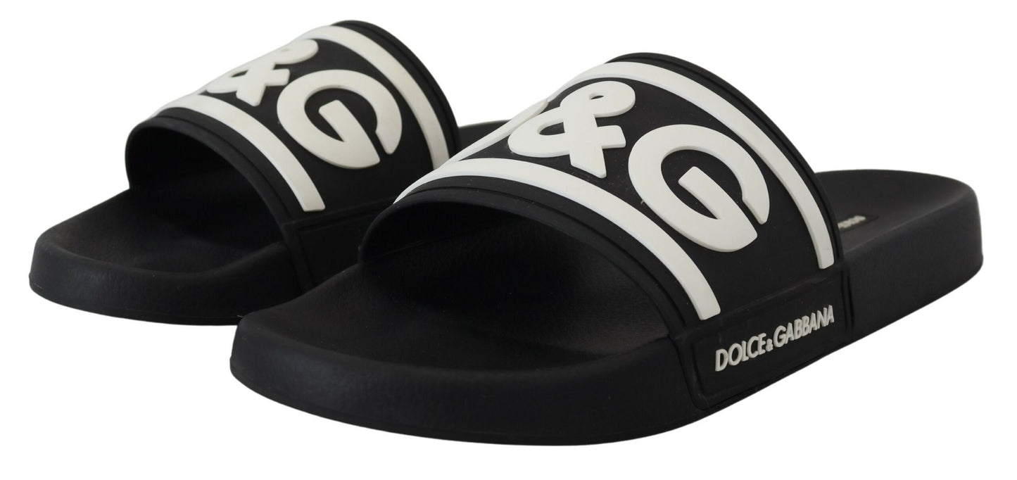 Dolce & Gabbana Black Rubber D&G Logo Shoes Slides Sandals