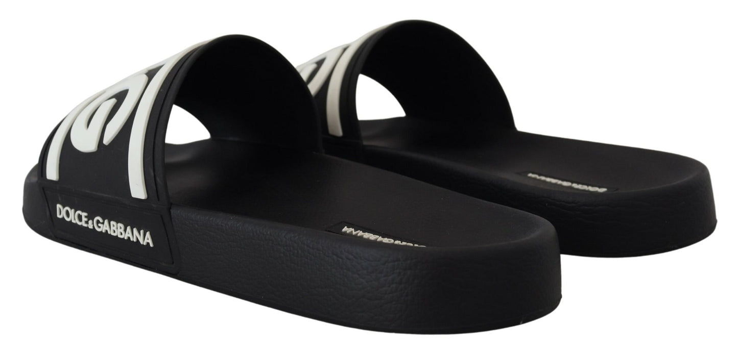 Dolce & Gabbana Black Rubber D&G Logo Shoes Slides Sandals