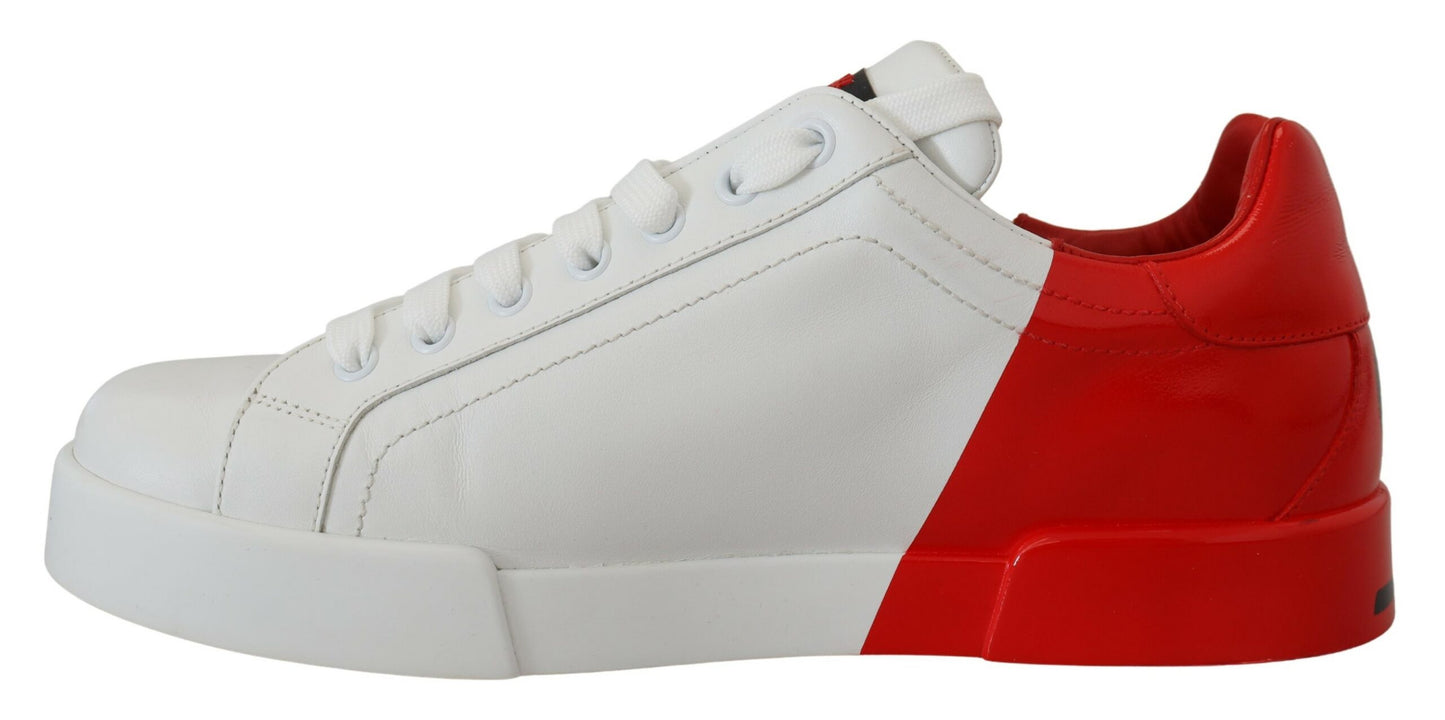 Dolce & Gabbana Elegant White & Red Leather Sneakers