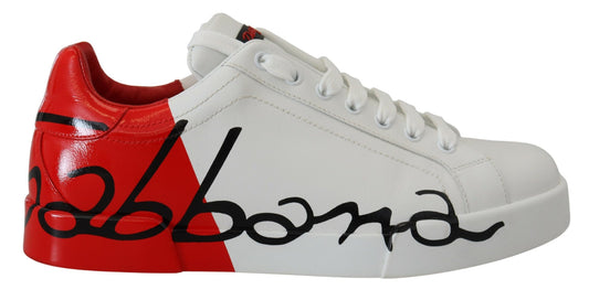 Dolce & Gabbana Elegant White & Red Leather Sneakers