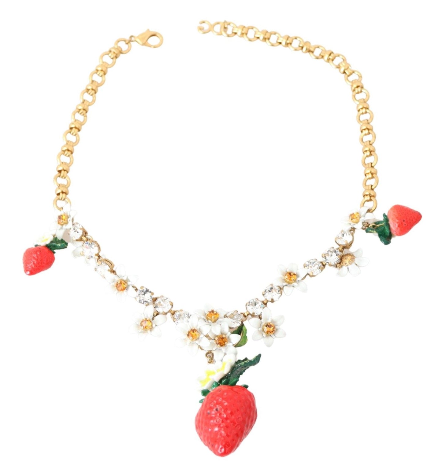 Dolce & Gabbana Elegant Gold Strawberry Charm Necklace