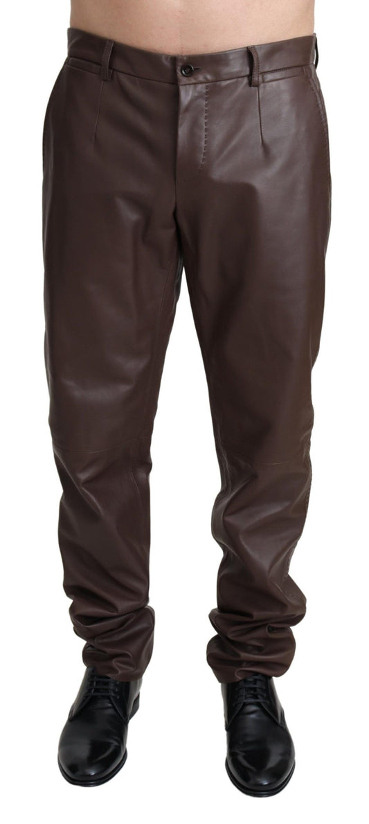 Dolce & Gabbana Elegant Brown Leather Jogging Pants