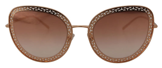 Dolce & Gabbana Elegant Lace-Patterned Rose Gold Sunglasses