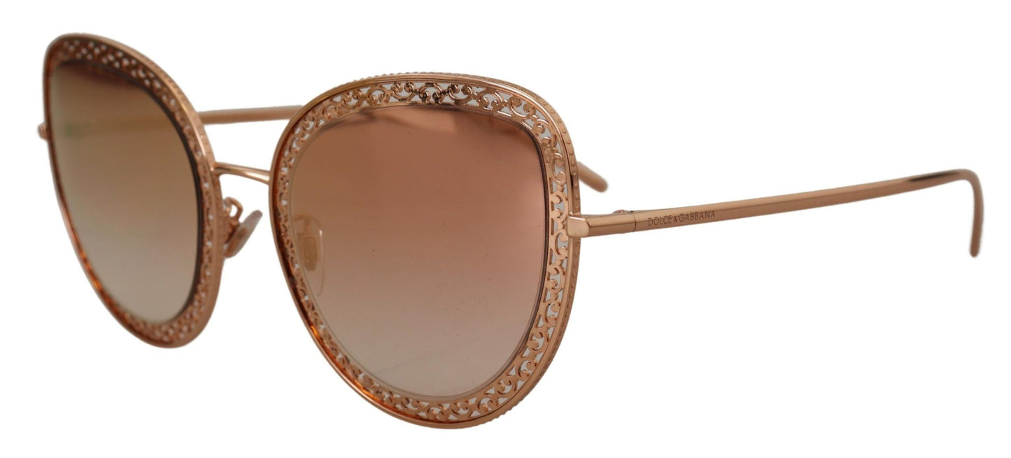 Dolce & Gabbana Elegant Lace-Patterned Rose Gold Sunglasses