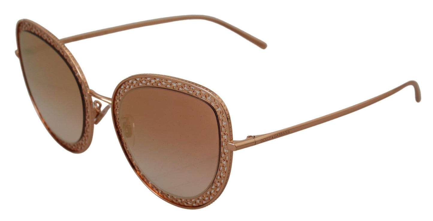 Dolce & Gabbana Elegant Lace-Patterned Rose Gold Sunglasses