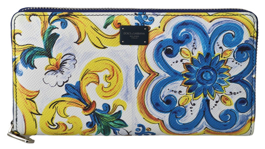 Dolce & Gabbana Elegant Majolica Print Leather Continental Wallet