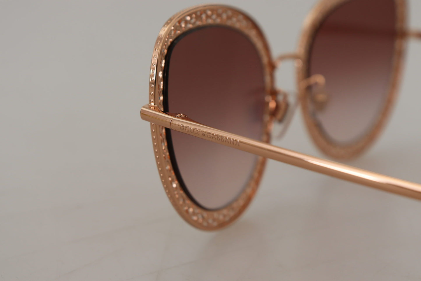 Dolce & Gabbana Elegant Lace-Patterned Rose Gold Sunglasses