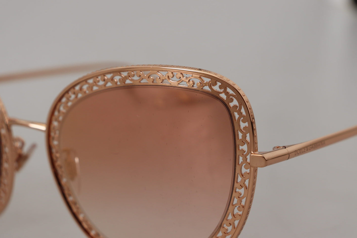 Dolce & Gabbana Elegant Lace-Patterned Rose Gold Sunglasses