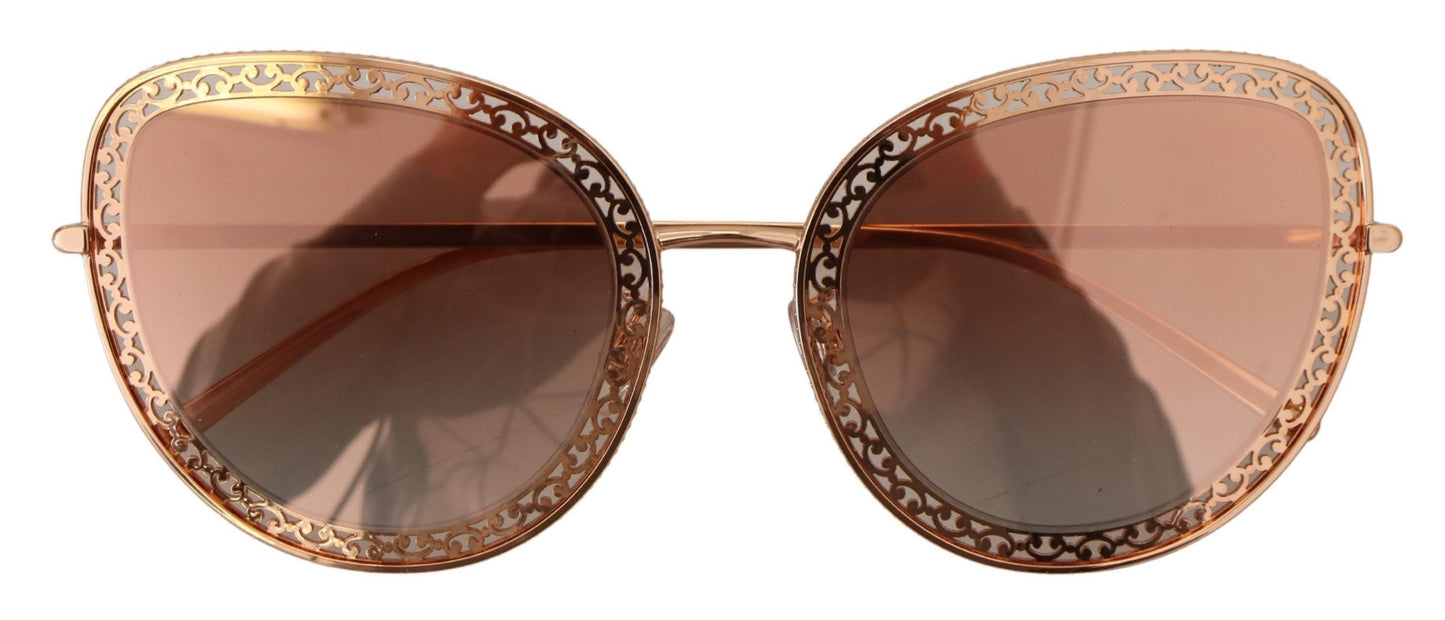 Dolce & Gabbana Elegant Lace-Patterned Rose Gold Sunglasses