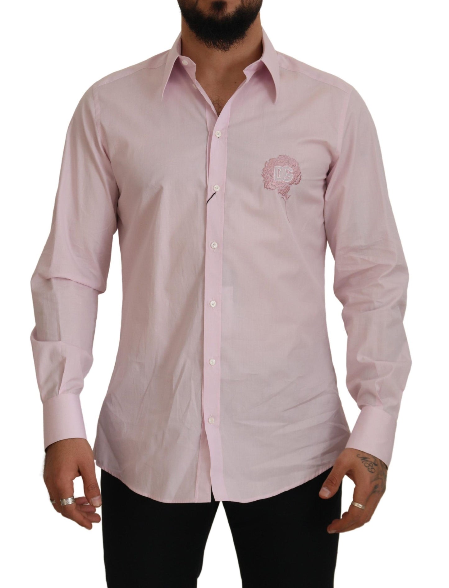 Dolce & Gabbana Exquisite Slim Fit Pink Cotton Shirt