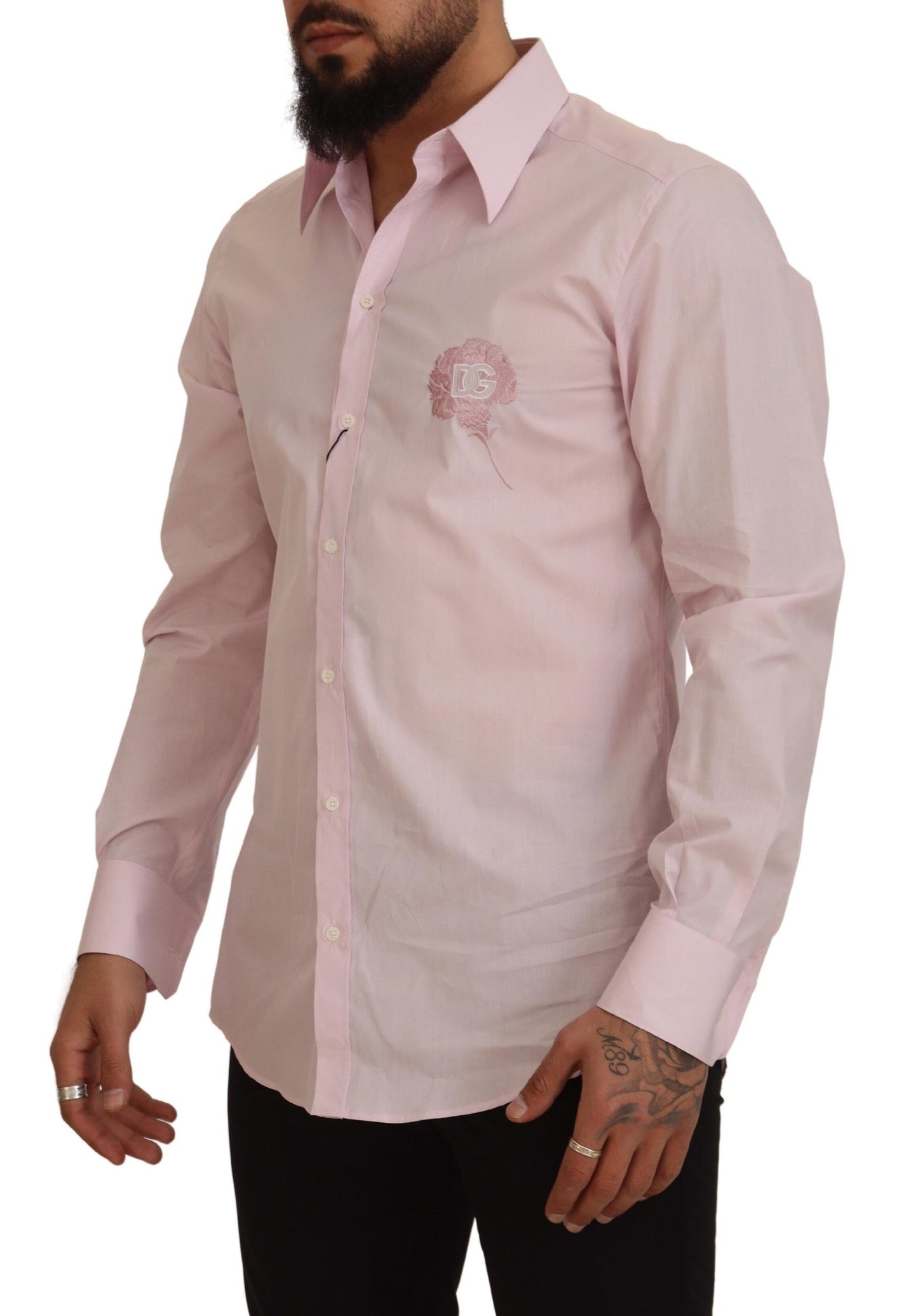 Dolce & Gabbana Exquisite Slim Fit Pink Cotton Shirt