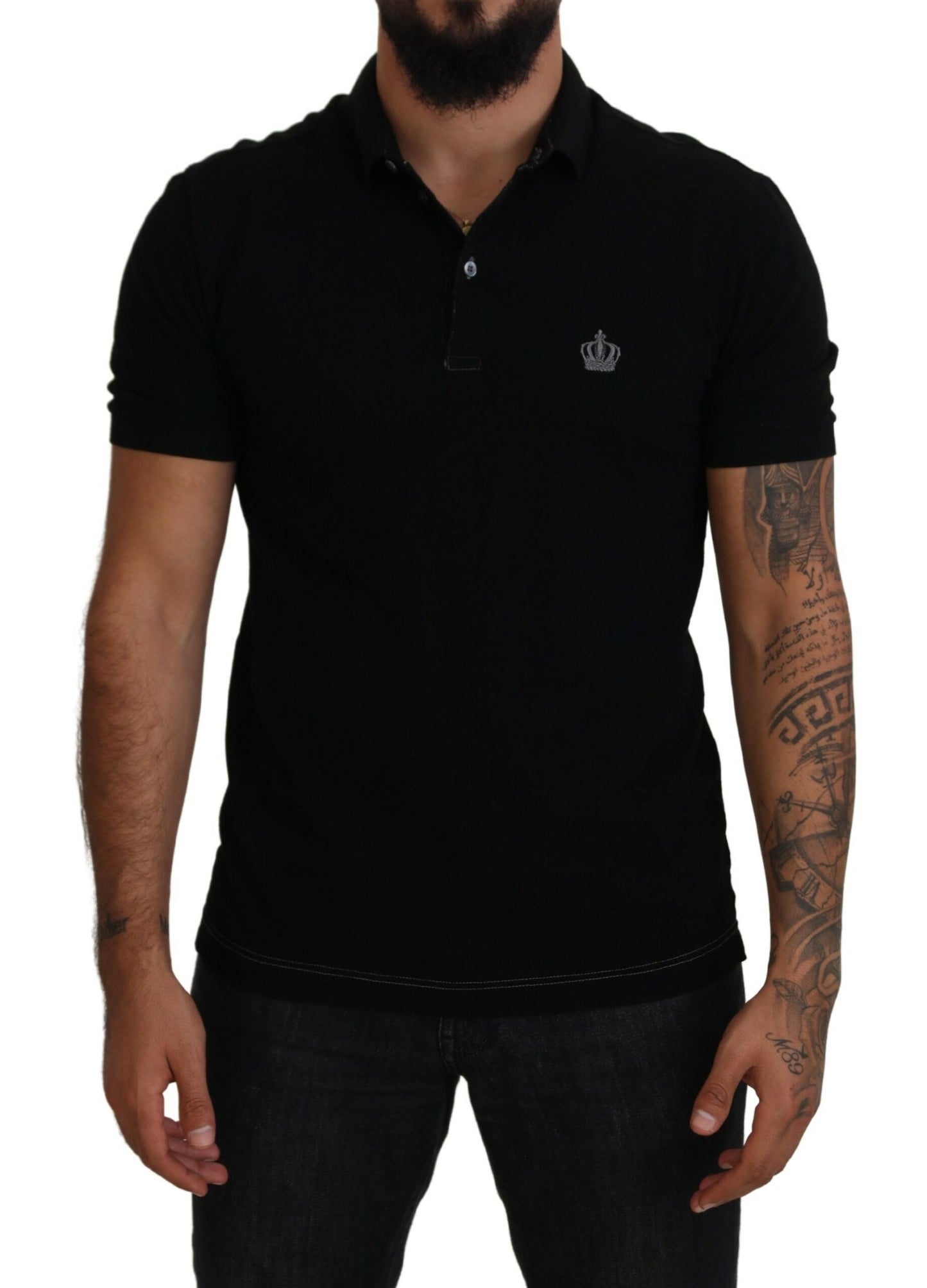 Dolce & Gabbana Elegant Crown Embroidered Black Polo