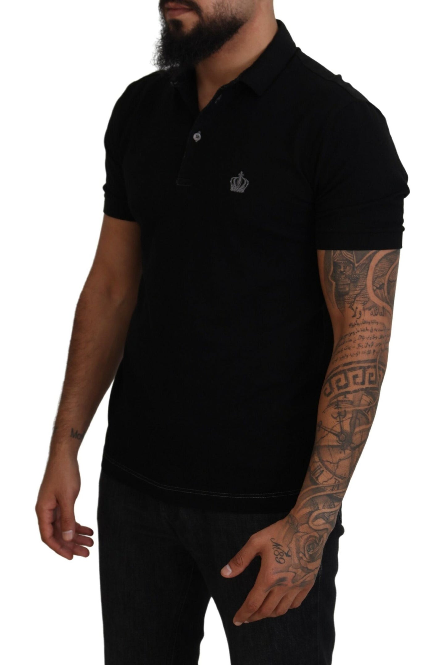 Dolce & Gabbana Elegant Crown Embroidered Black Polo