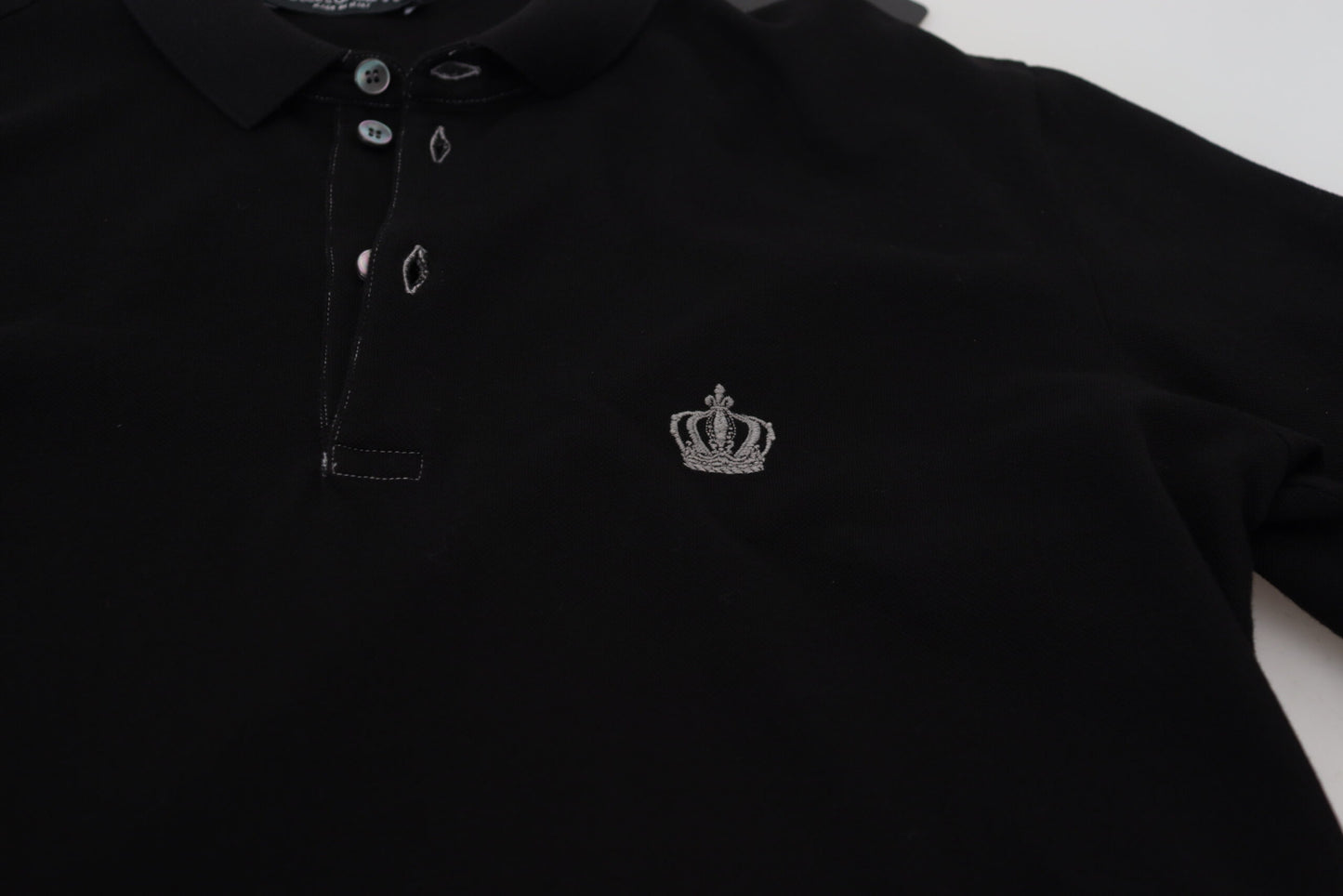 Dolce & Gabbana Elegant Crown Embroidered Black Polo